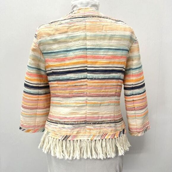 Trina Turk Women’s Size 6 Small Nani Stripe Woven Jacket Blazer Fringe Hem Neon - Picture 7 of 13